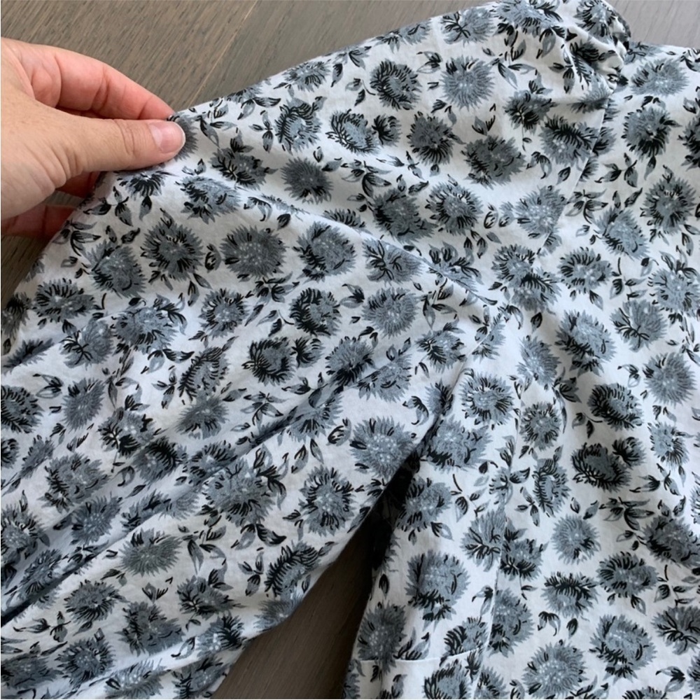 LoveShackFancy Paris Grey Floral Ruffle Tiered Long Puff Sleeve Mini Dress Sz 6 - Picture 11 of 15